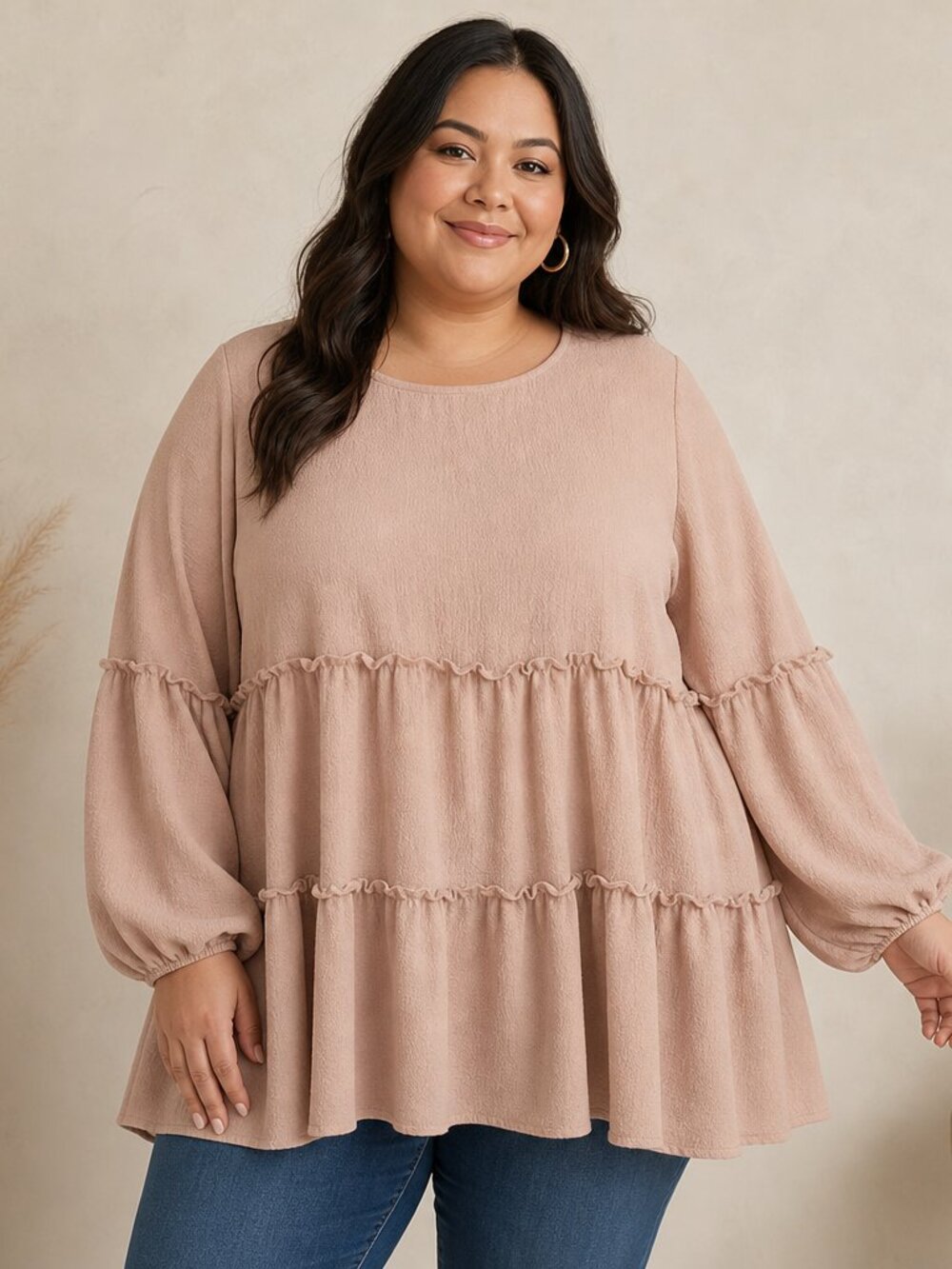 Chic Soul Tiered Balloon‑Sleeve Tunic in Blush – Size 2XL, EUC